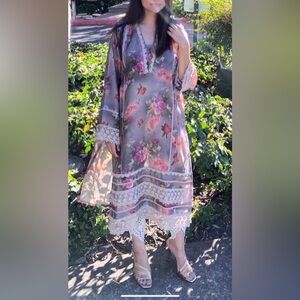 Cotton Net Kurta - floral Pakistani Dress